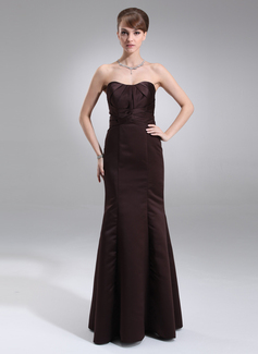 Sereia Coração Vestidos longo cetim Vestido de madrinha com Pregueado (007001866)