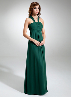Empire V-neck Floor-Length Chiffon Bridesmaid Dress With Ruffle (007001897)