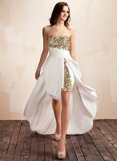 Vestidos princesa/ Formato A Coração Assimétrico Tafetá Vestidos de baile com Pregueado Bordado Lantejoulas (018019151)