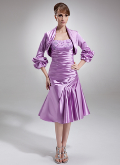 A-Line/Princess Knee-Length Charmeuse Mother of the Bride Dress With Ruffle Lace Beading (008005689)