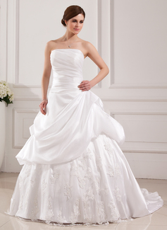 Palloncino Senza spalline Coda a strascico corto Taffeta Tulle Abiti per matrimonio con Pizzo (002019536)