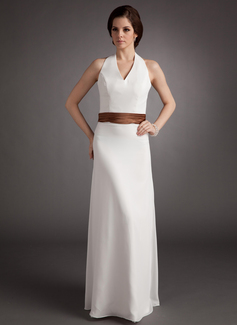 Tubo Frente única Vestidos longo Chifon Charmeuse Vestido de madrinha com faixa (007001742)