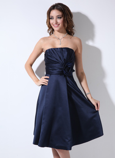 Vestidos princesa/ Formato A Coração Na altura do joelho Cetim Vestidos de madrinha com Pregueado fecho de correr (007006365)