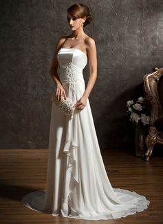 A-Line/Princess Sweetheart Court Train Chiffon Charmeuse Wedding Dress With Ruffle Lace Beadwork Sequins (002011396)