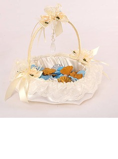 wedding ragazza cesto di fiori in satin avorio con pizzo e ciondolo di cristallo(102018053)