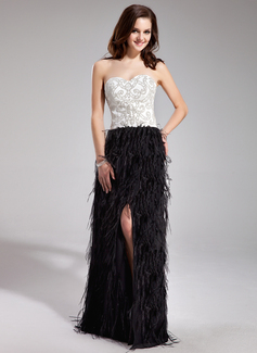 Tubo Coração Vestidos longo Charmeuse pena Vestido de baile com Bordado (018019441)