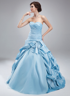 Ball-Gown Sweetheart Floor-Length Taffeta Tulle Quinceanera Dress With Ruffle Beading (021004692)