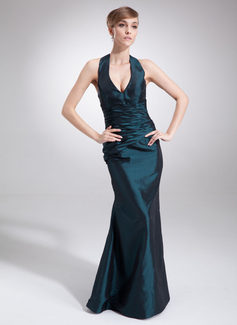 Tubo Frente única Vestidos longo Tafetá Vestido de madrinha com Pregueado (007000875)
