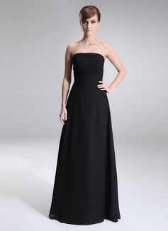 A-Line/Princess Strapless Floor-Length Chiffon Bridesmaid Dress With Ruffle (007001069)
