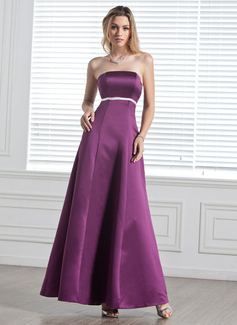 Empire-Linie Trägerlos Bodenlang Satin Brautjungfernkleid mit Schärpe (007000887)