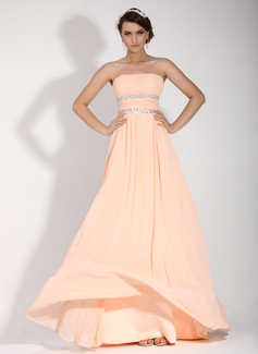 A-Line/Princess Strapless Floor-Length Chiffon Holiday Dress With Ruffle Beading (020016074)
