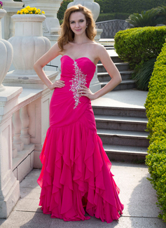 Sereia Coração Vestidos longo Chiffon Vestido de baile com Pregueado Beading (018024656)