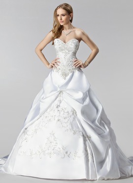 Ball-Gown Sweetheart Court Train Satin Wedding Dress With Embroidery Ruffle Beadwork (002000485)