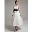 Vestidos princesa/ Formato A Sem alça Na altura do tornozelo cetim Tule Vestido de noiva com Renda Cintos (002011609)