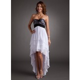 Empire Sweetheart Asymmetrical Chiffon Charmeuse Homecoming Dress With Lace (022008962)