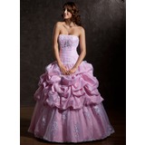 Palloncino Senza spalline Al pavimento Taffeta Organza Abito per matrimonio con Increspature Pizzo Perline (002012926)