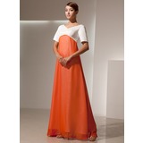 Império Decote V Vestidos longo Chifon cetim Vestido de madrinha (007014459)