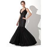 Mermaid Halter Floor-Length Chiffon Charmeuse Evening Dress With Ruffle (017020854)