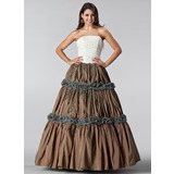 Ball-Gown Strapless Floor-Length Taffeta Lace Quinceanera Dress With Ruffle (021005220)