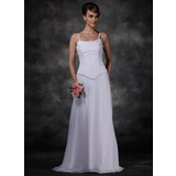 Sheath/Column Cowl Neck Watteau Train Chiffon Wedding Dress With Ruffle (002001169)