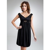 Empire V-neck Knee-Length Chiffon Homecoming Dress With Ruffle Beading (022009305)