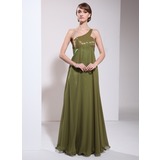 Empire One-Shoulder Floor-Length Chiffon Charmeuse Mother of the Bride Dress With Ruffle Beading (008006106)