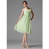 Empire Scoop Neck Knee-Length Chiffon Bridesmaid Dress With Ruffle Flower(s) (007004129)