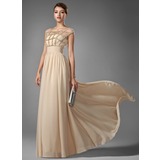 A-Line/Princess Scoop Neck Floor-Length Chiffon Prom Dress With Ruffle Beading (018005069)