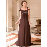 A-Line/Princess V-neck Sweep Train Chiffon Maternity Bridesmaid Dress With Ruffle Beading (008024442)