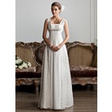 A-Line/Princess Square Neckline Sweep Train Chiffon Lace Wedding Dress With Ruffle Beadwork (002013801)