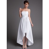 A-Line/Princess Strapless Asymmetrical Taffeta Bridesmaid Dress With Ruffle Flower(s) (007021092)