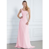 Stile sirena Monospalla Sweep treno Chiffon Abito da sera con Increspature Perline (017013090)