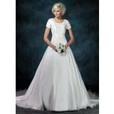 Palloncino Scollatura quadrato Coda a strascico cappella Organza raso Abito per matrimonio con Ricamo Perline Paillettes (002000540)