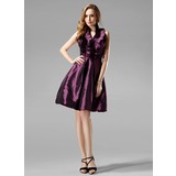 A-Line/Princess Halter Knee-Length Taffeta Bridesmaid Dress With Ruffle (007004328)