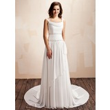 A-Line/Princess Cowl Neck Court Train Chiffon Wedding Dress With Ruffle Beadwork (002011559)