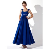 A-Line/Princess V-neck Ankle-Length Chiffon Prom Dress With Ruffle Beading (018020927)