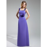 Tubo Decote quadrado Vestidos longo cetim Renda Vestido de madrinha com fecho de correr (007019641)