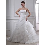 Gala-Japon Strapless Kapel Sleep Taf Organza Bruidsjurk met Roes Kant Kraalwerk (002001224)