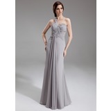 Sheath One-Shoulder Floor-Length Chiffon Mother of the Bride Dress With Ruffle Beading Sequins (008005938)