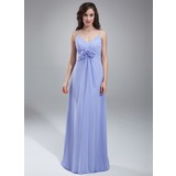 Empire V-neck Floor-Length Chiffon Bridesmaid Dress With Ruffle Flower(s) (007018788)