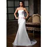 Sheath/Column Strapless Court Train Satin Wedding Dress With Ruffle (002001683)