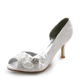 Satin Stiletto Heel Peep Toe Pumps Wedding Shoes With Bowknot Rhinestone (047005038)