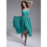 A-Line/Princess Square Neckline Asymmetrical Chiffon Tulle Homecoming Dress With Ruffle Beading (022010373)