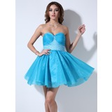 Império Coração Curto/ Mini Organza Cetim Vestido de boas vindas com Pregueado Beading Sequins (022020926)