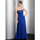 Empire Sweetheart Sweep Train Chiffon Prom Dress With Beading Flower(s) (018021101)
