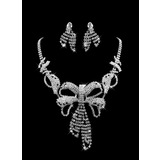 Rhinestone Bow Design Necklace And Earring Set (011009887)