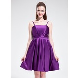 Empire Knee-Length Charmeuse Bridesmaid Dress With Ruffle (007025588)