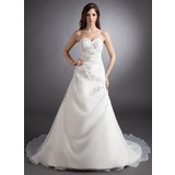 Ball-Gown Sweetheart Court Train Organza Satin Wedding Dress With Ruffle Lace Beadwork (002000428)