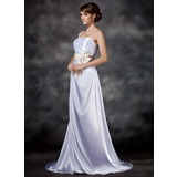A-Line/Princess Strapless Sweep Train Charmeuse Wedding Dress With Ruffle Lace Sashes Beadwork (002021292)