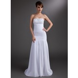 Mermaid Strapless Sweep Train Chiffon Prom Dress With Ruffle Beading (018004838)